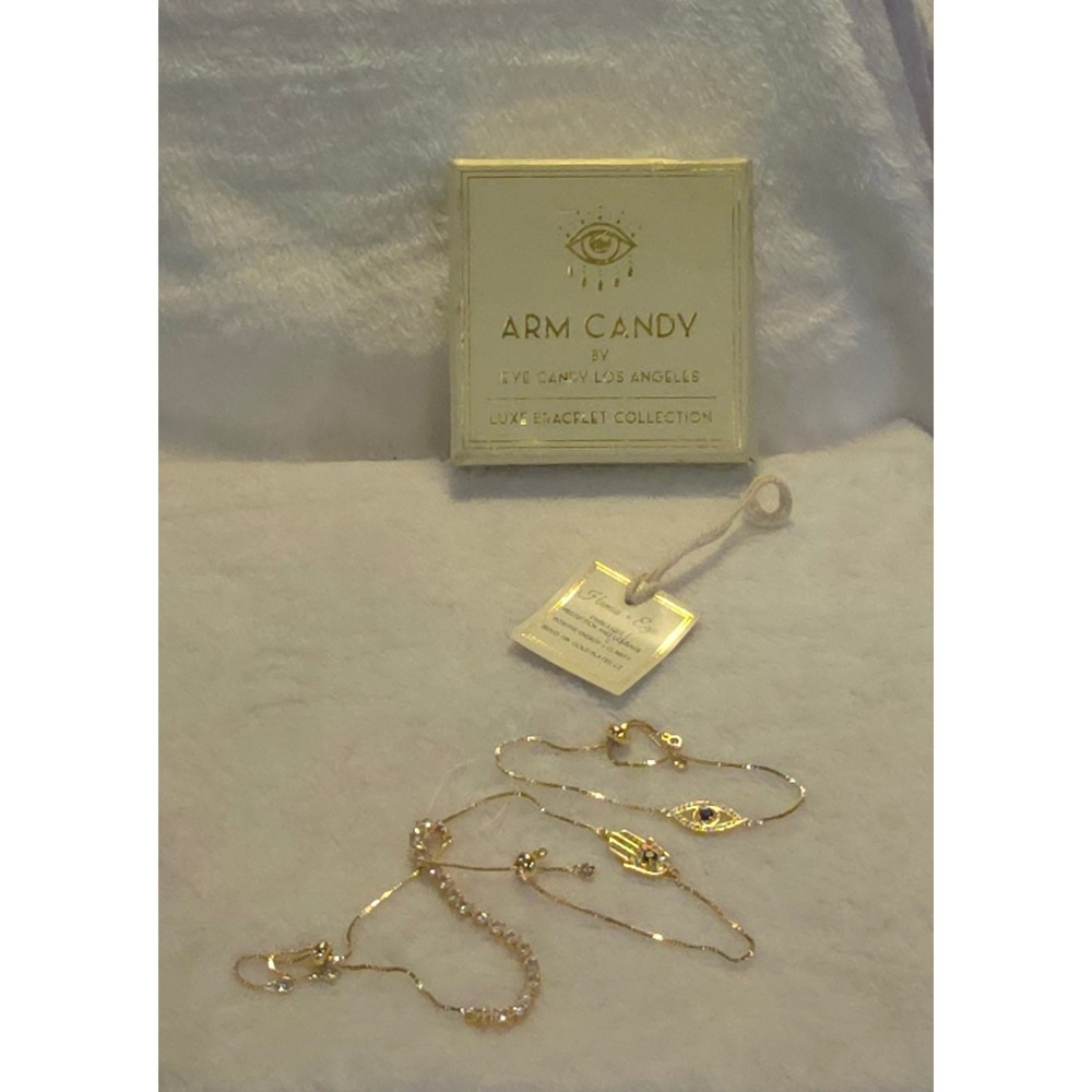 Eye Candy Los Angeles Arm Candy 18K Gold Plated CZ Hamsa Evil Eye Bracelet Set
